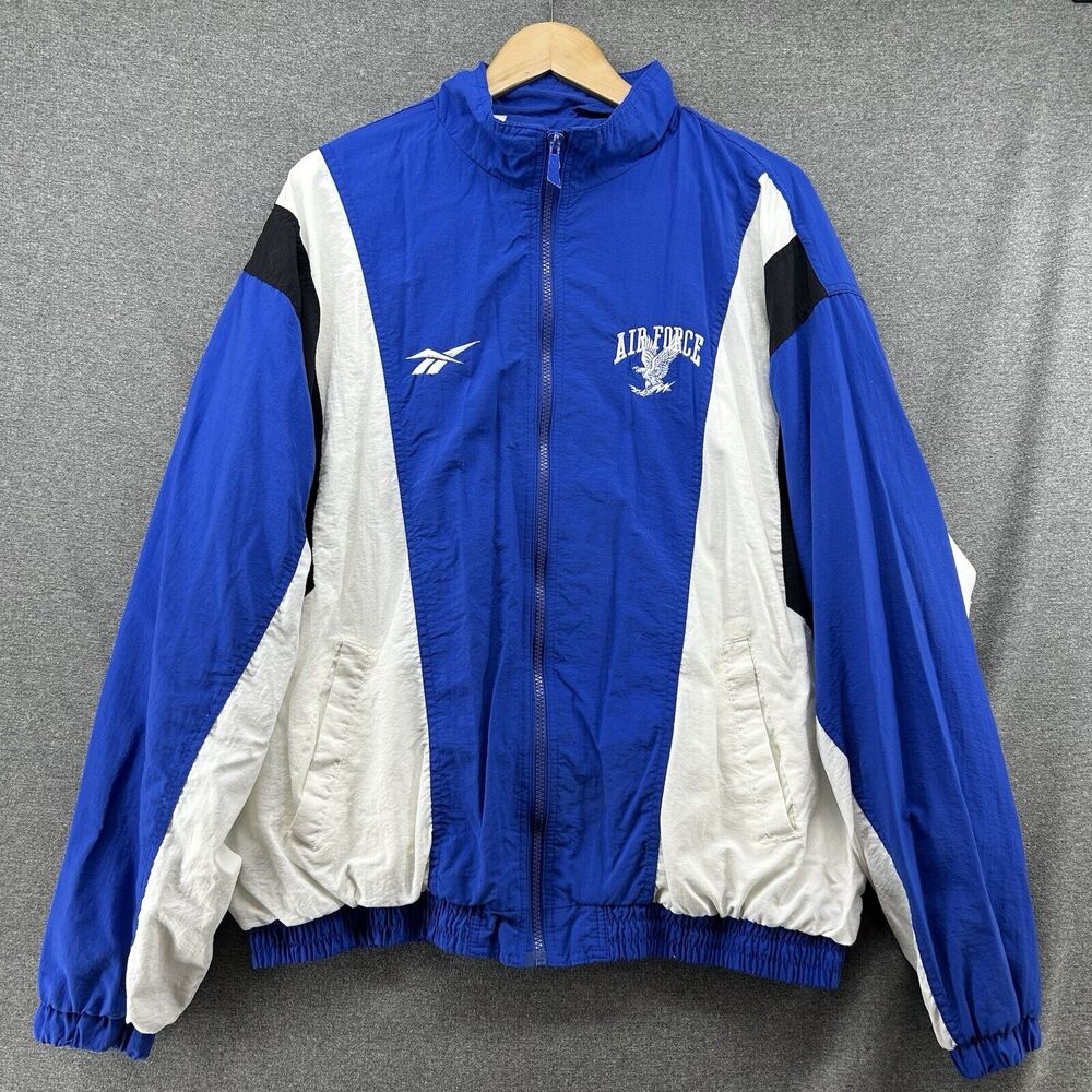 Vintage Reebok Air Force Jacket Men's XL Windbreaker Colorblock Blue White Black